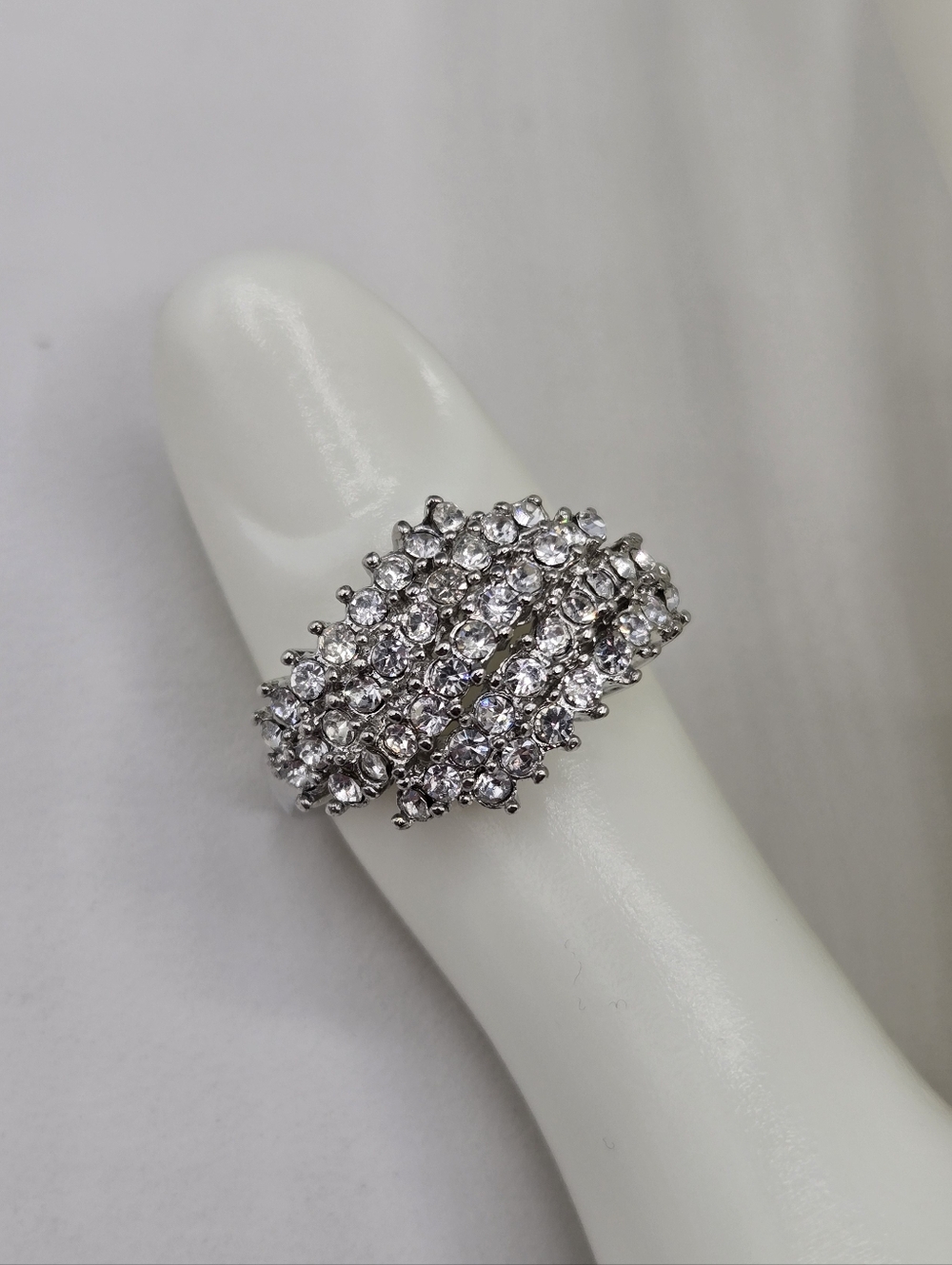 Swarovski Crystal Elements Silver Statement Ring Clear Size 8 Prom Bridal